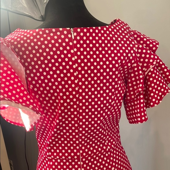 Polka Dot Ruffle Sleeve Dress red and white like new - Picture 3 of 3